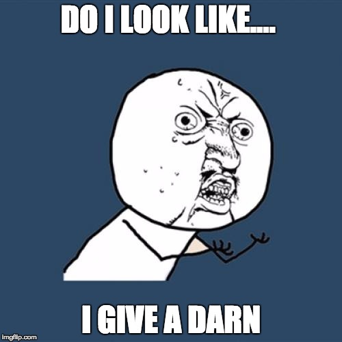 Y U No | DO I LOOK LIKE.... I GIVE A DARN | image tagged in memes,y u no | made w/ Imgflip meme maker