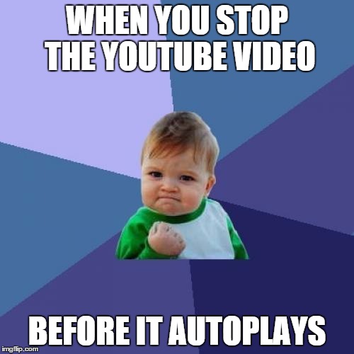 Success Kid | WHEN YOU STOP THE YOUTUBE VIDEO BEFORE IT AUTOPLAYS | image tagged in memes,success kid | made w/ Imgflip meme maker