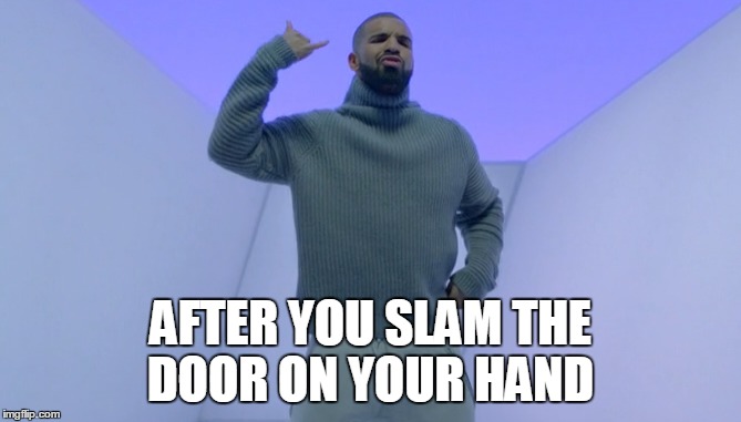 AFTER YOU SLAM THE DOOR ON YOUR HAND | image tagged in drake | made w/ Imgflip meme maker