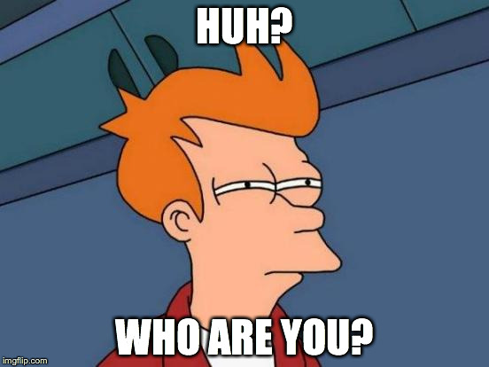 Futurama Fry | HUH? WHO ARE YOU? | image tagged in memes,futurama fry | made w/ Imgflip meme maker