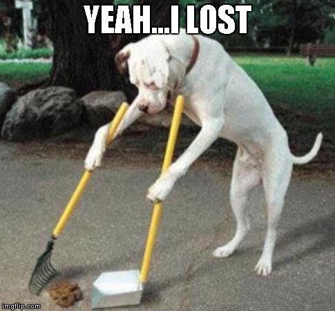 Dog Scooping Poop | YEAH...I LOST | image tagged in dog scooping poop | made w/ Imgflip meme maker