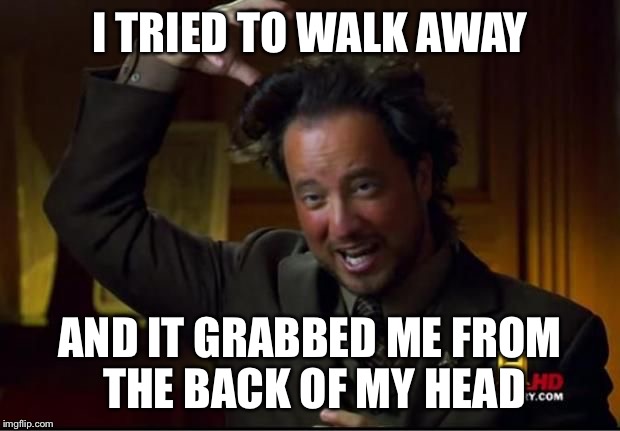 aliens3 | I TRIED TO WALK AWAY AND IT GRABBED ME FROM THE BACK OF MY HEAD | image tagged in aliens3 | made w/ Imgflip meme maker