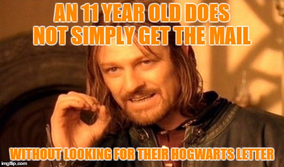 One Does Not Simply | AN 11 YEAR OLD DOES NOT SIMPLY GET THE MAIL WITHOUT LOOKING FOR THEIR HOGWARTS LETTER | image tagged in memes,one does not simply | made w/ Imgflip meme maker