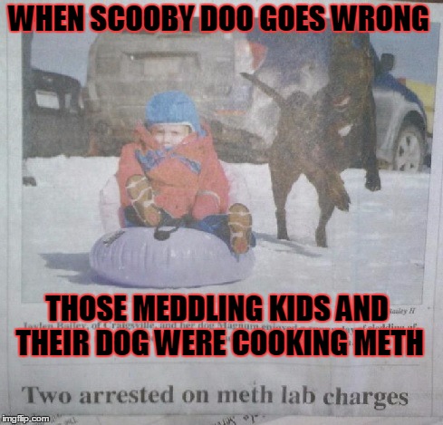 When Scooby Doo Goes Wrong | WHEN SCOOBY DOO GOES WRONG THOSE MEDDLING KIDS AND THEIR DOG WERE COOKING METH | image tagged in scooby doo,meth,memes,drugs,funny dogs,breaking bad | made w/ Imgflip meme maker