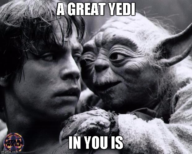 Yoda & Luke | A GREAT YEDI IN YOU IS | image tagged in yoda  luke | made w/ Imgflip meme maker