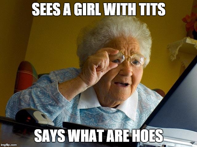 Grandma Finds The Internet Meme | SEES A GIRL WITH TITS SAYS WHAT ARE HOES | image tagged in memes,grandma finds the internet | made w/ Imgflip meme maker