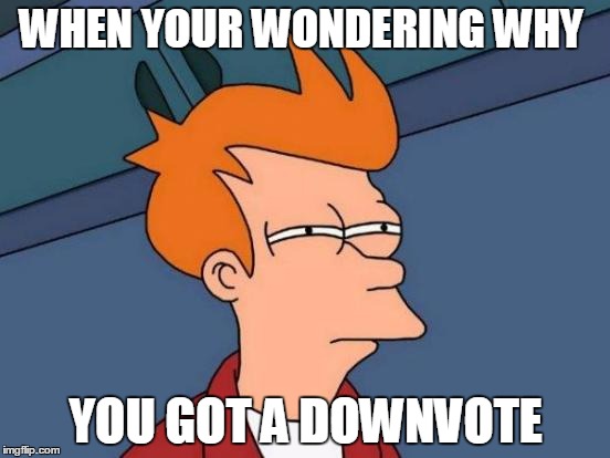 Futurama Fry | WHEN YOUR WONDERING WHY YOU GOT A DOWNVOTE | image tagged in memes,futurama fry | made w/ Imgflip meme maker