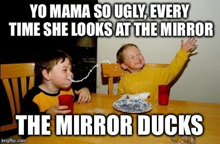 Yo Mamas So Fat | YO MAMA SO UGLY, EVERY TIME SHE LOOKS AT THE MIRROR THE MIRROR DUCKS | image tagged in memes,yo mamas so fat | made w/ Imgflip meme maker