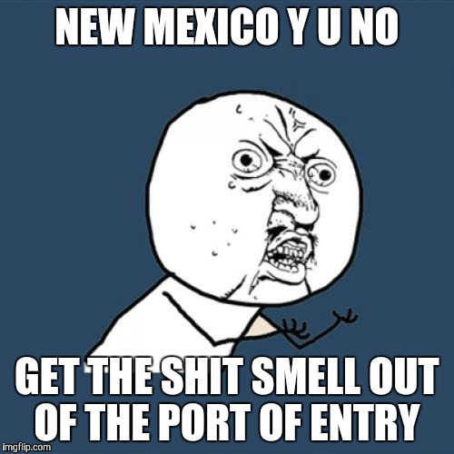 Y U No Meme | NEW MEXICO Y U NO GET THE SHIT SMELL OUT OF THE PORT OF ENTRY | image tagged in memes,y u no | made w/ Imgflip meme maker