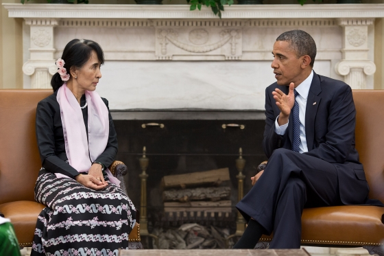 High Quality aung san suu kyi obama rohingya house arrest nobel meeting Blank Meme Template