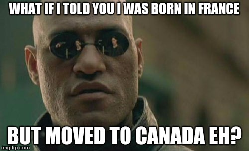 Matrix Morpheus Meme | WHAT IF I TOLD YOU I WAS BORN IN FRANCE BUT MOVED TO CANADA EH? | image tagged in memes,matrix morpheus | made w/ Imgflip meme maker