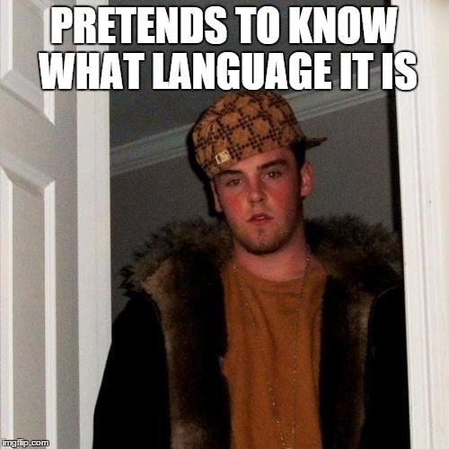 Scumbag Steve Meme | PRETENDS TO KNOW WHAT LANGUAGE IT IS | image tagged in memes,scumbag steve | made w/ Imgflip meme maker