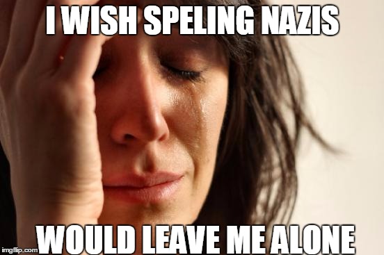 woe is me | I WISH SPELING NAZIS WOULD LEAVE ME ALONE | image tagged in memes,first world problems | made w/ Imgflip meme maker