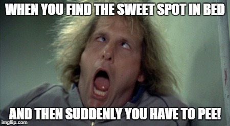 Scary Harry | WHEN YOU FIND THE SWEET SPOT IN BED AND THEN SUDDENLY YOU HAVE TO PEE! | image tagged in memes,scary harry | made w/ Imgflip meme maker