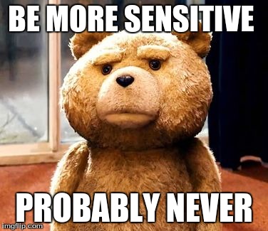 TED | BE MORE SENSITIVE PROBABLY NEVER | image tagged in memes,ted | made w/ Imgflip meme maker