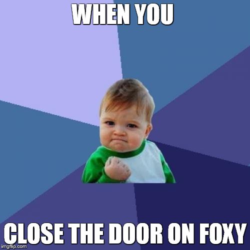Success Kid Meme | WHEN YOU CLOSE THE DOOR ON FOXY | image tagged in memes,success kid | made w/ Imgflip meme maker