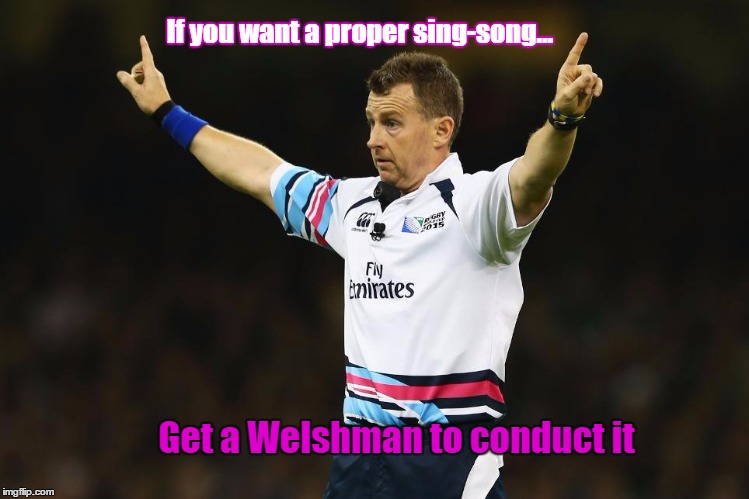 Nigel Conducts | If you want a proper sing-song… Get a Welshman to conduct it | image tagged in rugby,rwc2015 | made w/ Imgflip meme maker