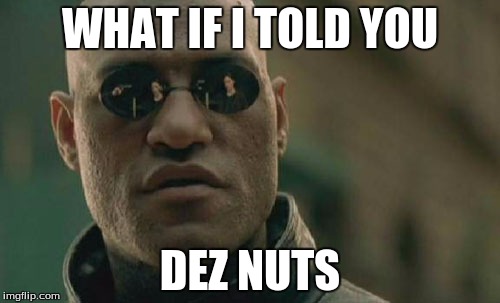 Matrix Morpheus Meme | WHAT IF I TOLD YOU DEZ NUTS | image tagged in memes,matrix morpheus | made w/ Imgflip meme maker