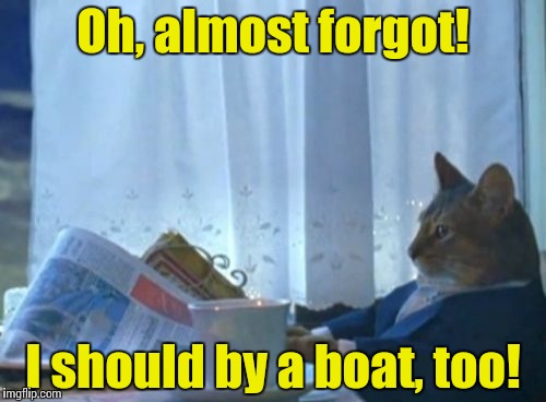 I Should Buy A Boat Cat Meme | Oh, almost forgot! I should by a boat, too! | image tagged in memes,i should buy a boat cat | made w/ Imgflip meme maker