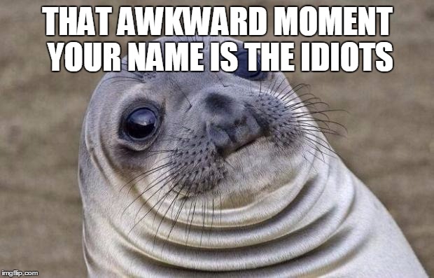 Awkward Moment Sealion Meme | THAT AWKWARD MOMENT YOUR NAME IS THE IDIOTS | image tagged in memes,awkward moment sealion | made w/ Imgflip meme maker