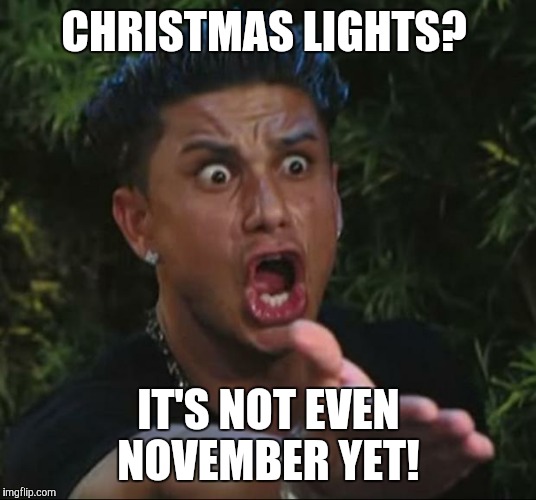 Poor thanksgiving gets no respect | CHRISTMAS LIGHTS? IT'S NOT EVEN NOVEMBER YET! | image tagged in memes,dj pauly d | made w/ Imgflip meme maker
