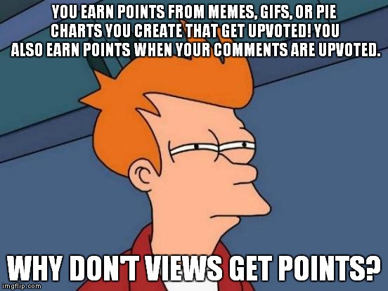 Just sayin'... | YOU EARN POINTS FROM MEMES, GIFS, OR PIE CHARTS YOU CREATE THAT GET UPVOTED! YOU ALSO EARN POINTS WHEN YOUR COMMENTS ARE UPVOTED. WHY DON'T  | image tagged in memes,futurama fry,logic,points,views | made w/ Imgflip meme maker
