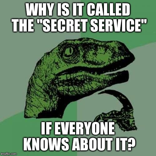 Philosoraptor Meme | WHY IS IT CALLED THE "SECRET SERVICE" IF EVERYONE KNOWS ABOUT IT? | image tagged in memes,philosoraptor | made w/ Imgflip meme maker