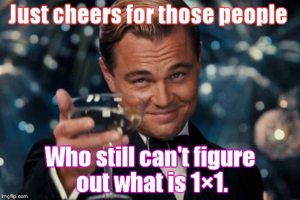 Leonardo Dicaprio Cheers | Just cheers for those people Who still can't figure out what is 1×1. | image tagged in memes,leonardo dicaprio cheers | made w/ Imgflip meme maker