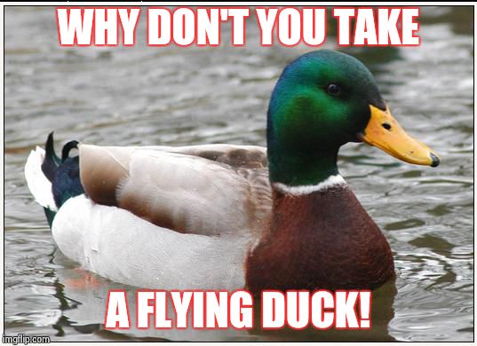 Actual Advice Mallard | WHY DON'T YOU TAKE A FLYING DUCK! | image tagged in memes,actual advice mallard | made w/ Imgflip meme maker