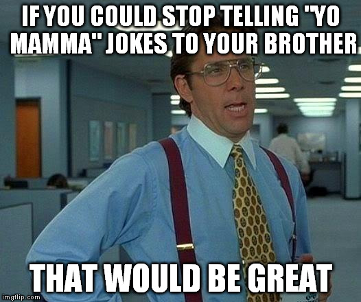 That Would Be Great Meme | IF YOU COULD STOP TELLING "YO MAMMA" JOKES TO YOUR BROTHER THAT WOULD BE GREAT | image tagged in memes,that would be great | made w/ Imgflip meme maker