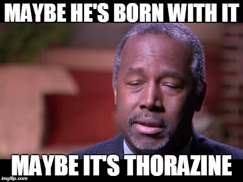 MAYBE HE'S BORN WITH IT MAYBE IT'S THORAZINE | image tagged in ben,PoliticalHumor | made w/ Imgflip meme maker