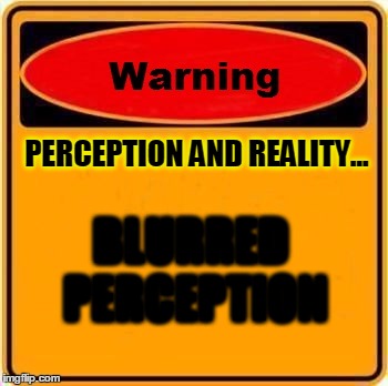Blurred perception... | PERCEPTION AND REALITY... BLURRED PERCEPTION | image tagged in memes,warning sign | made w/ Imgflip meme maker
