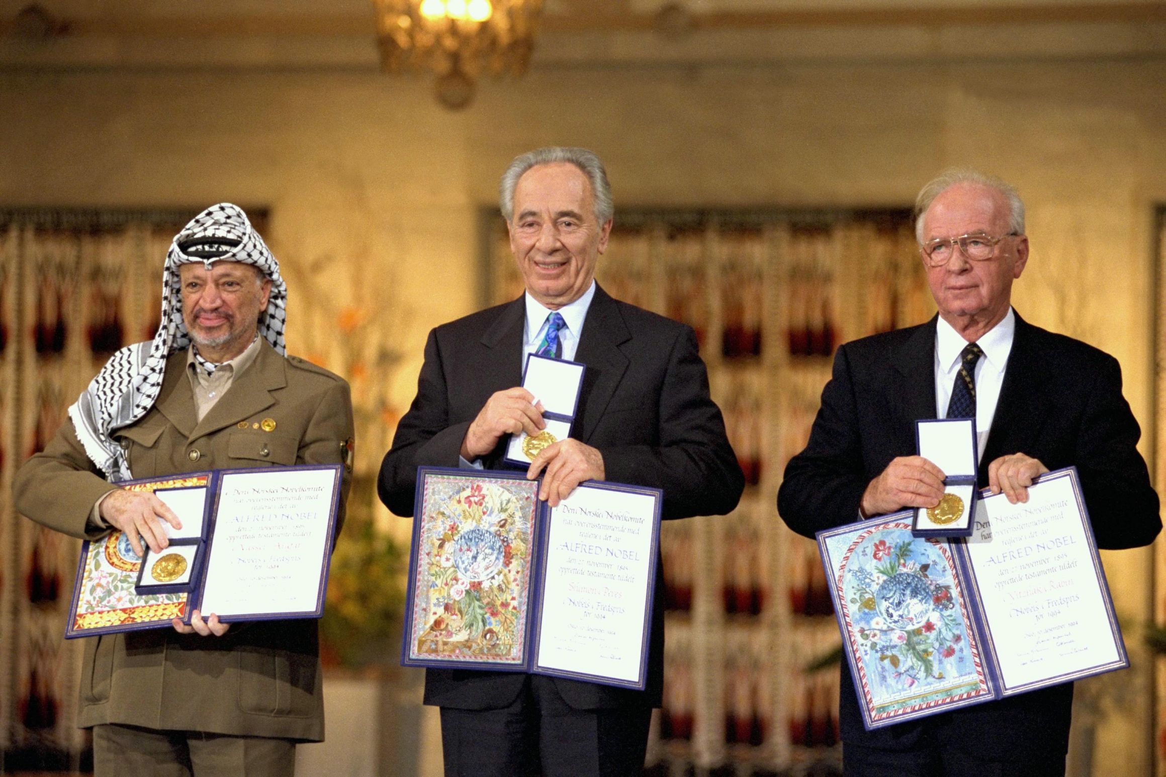 Yasser Arafat Shimon Peres Yitzhak Rabin Nobel prize Blank Meme Template