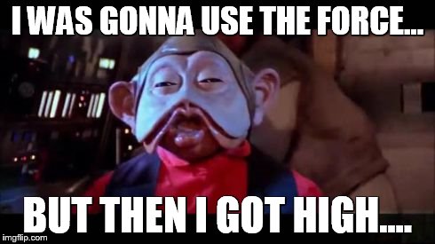 I WAS GONNA USE THE FORCE... BUT THEN I GOT HIGH.... | image tagged in how high | made w/ Imgflip meme maker