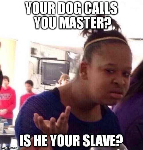 Black Girl Wat Meme | YOUR DOG CALLS YOU MASTER? IS HE YOUR SLAVE? | image tagged in memes,black girl wat | made w/ Imgflip meme maker