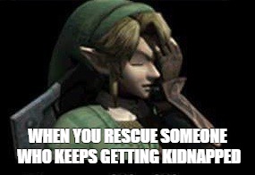link palm face | WHEN YOU RESCUE SOMEONE WHO KEEPS GETTING KIDNAPPED | image tagged in link palm face | made w/ Imgflip meme maker