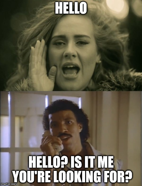 adele and lionel | HELLO HELLO? IS IT ME YOU'RE LOOKING FOR? | image tagged in adele and lionel | made w/ Imgflip meme maker