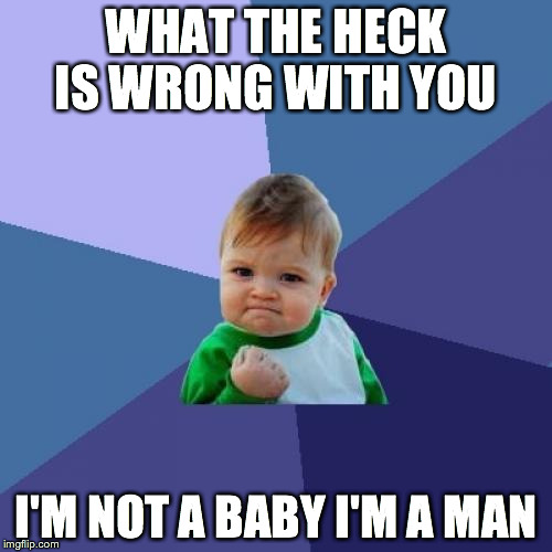 Success Kid Meme | WHAT THE HECK IS WRONG WITH YOU I'M NOT A BABY I'M A MAN | image tagged in memes,success kid | made w/ Imgflip meme maker