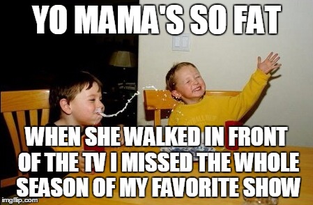 YO MAMA'S SO FAT WHEN SHE WALKED IN FRONT OF THE TV I MISSED THE WHOLE SEASON OF MY FAVORITE SHOW | made w/ Imgflip meme maker