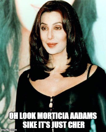 Cher Aadams | OH LOOK MORTICIA AADAMS SIKE IT'S JUST CHER | image tagged in cher aadams | made w/ Imgflip meme maker