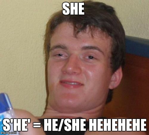 10 Guy Meme | SHE S'HE' = HE/SHE HEHEHEHE | image tagged in memes,10 guy | made w/ Imgflip meme maker