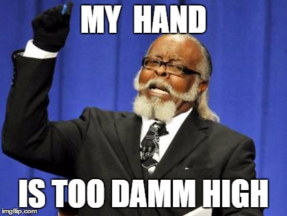 Too Damn High | MY  HAND IS TOO DAMM HIGH | image tagged in memes,too damn high | made w/ Imgflip meme maker