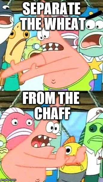 Put It Somewhere Else Patrick Meme | SEPARATE THE WHEAT FROM THE CHAFF | image tagged in memes,put it somewhere else patrick | made w/ Imgflip meme maker