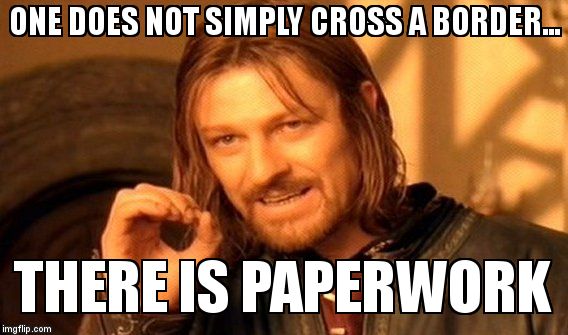 One Does Not Simply Meme | ONE DOES NOT SIMPLY CROSS A BORDER... THERE IS PAPERWORK | image tagged in memes,one does not simply | made w/ Imgflip meme maker