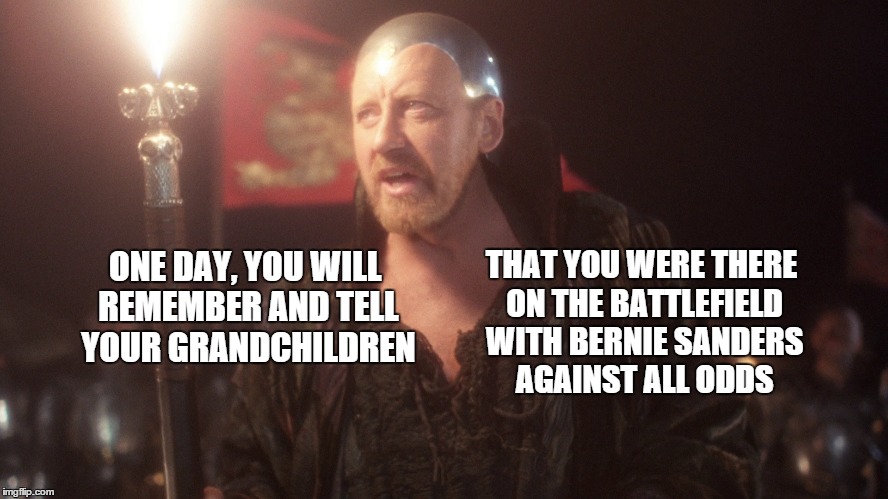 ONE DAY, YOU WILL REMEMBER AND TELL YOUR GRANDCHILDREN THAT YOU WERE THERE ON THE BATTLEFIELD WITH BERNIE SANDERS AGAINST ALL ODDS | image tagged in excalibur,merlin,king arthur,magic,battlefield | made w/ Imgflip meme maker