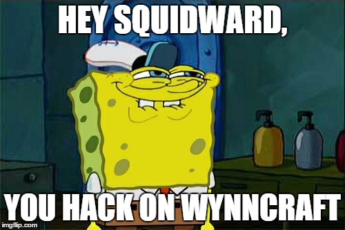 Don't You Squidward | HEY SQUIDWARD, YOU HACK ON WYNNCRAFT | image tagged in memes,dont you squidward | made w/ Imgflip meme maker