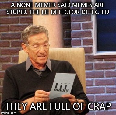 Maury Lie Detector | A NONE MEMER SAID MEMES ARE STUPID. THE LIE DETECTOR DETECTED THEY ARE FULL OF CRAP | image tagged in memes,maury lie detector | made w/ Imgflip meme maker