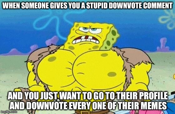 Spongebob square head | WHEN SOMEONE GIVES YOU A STUPID DOWNVOTE COMMENT AND YOU JUST WANT TO GO TO THEIR PROFILE AND DOWNVOTE EVERY ONE OF THEIR MEMES | image tagged in spongebob square head | made w/ Imgflip meme maker