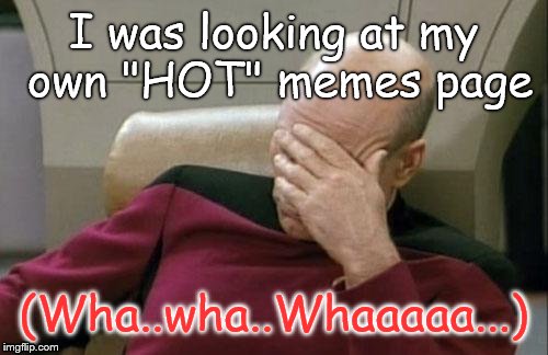 I'm such an idiot  | I was looking at my own "HOT" memes page (Wha..wha..Whaaaaa...) | image tagged in memes,captain picard facepalm,hot,top spot,no doubt | made w/ Imgflip meme maker