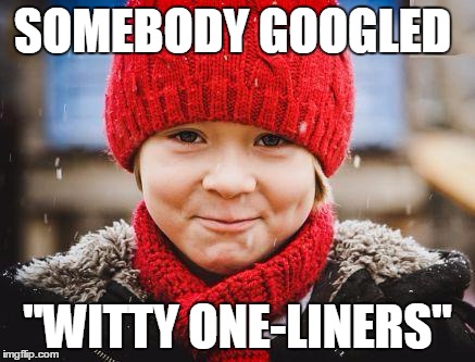 smirk | SOMEBODY GOOGLED "WITTY ONE-LINERS" | image tagged in smirk | made w/ Imgflip meme maker